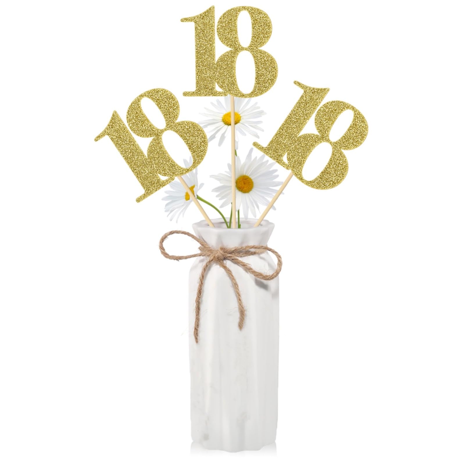 16 PCS 18th Birthday Centerpiece Sticks Double Sided Gold Glitter 18th Anniversary Centerpieces for Tables Number 18 Table Flower Toppers Party