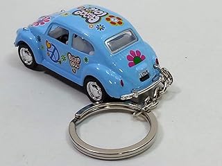 Showcast Kinsmart Volkswagen 1967 Blue Classic Love & Peace Hippie Beetle Keychain 1/64 Pastel Color Diecast Car