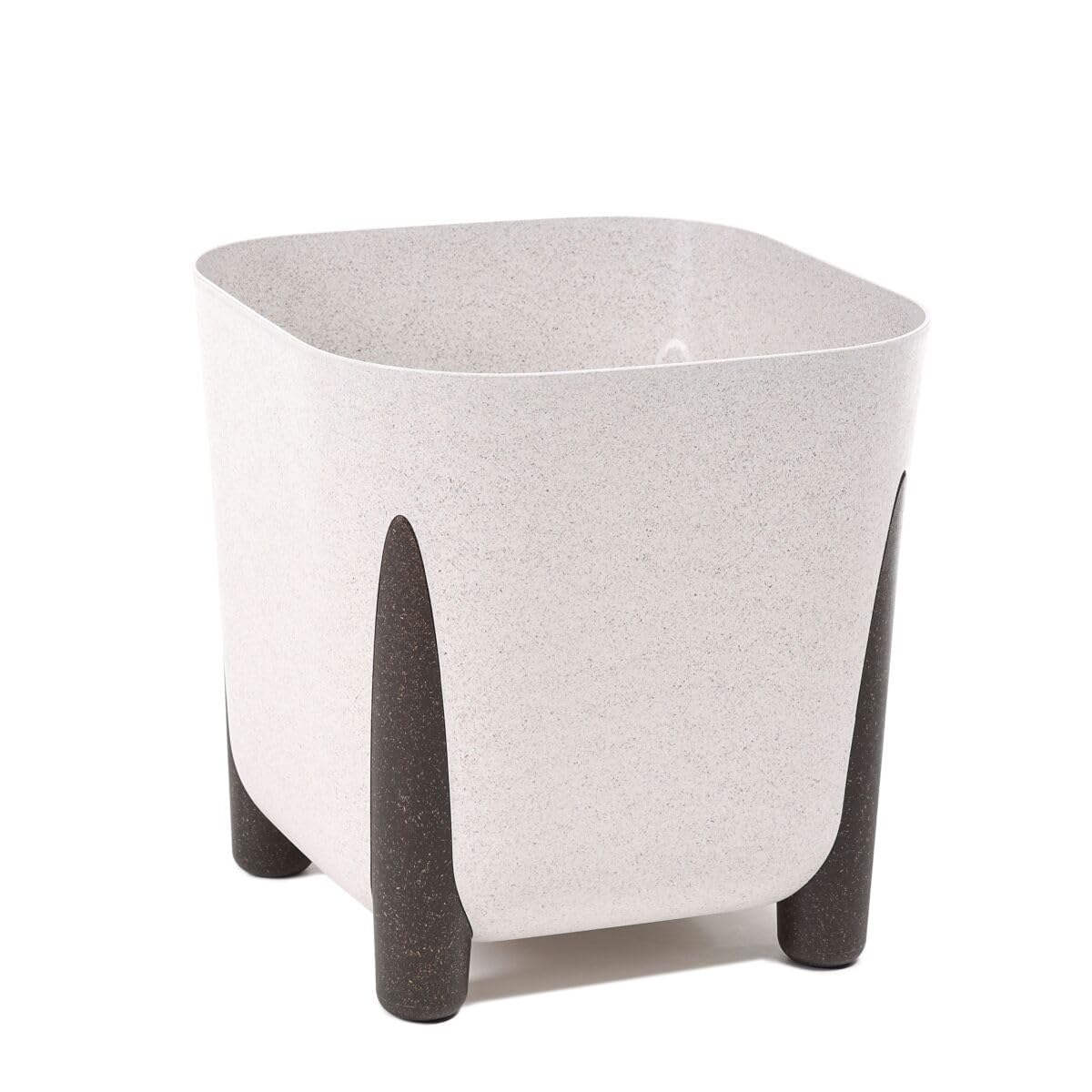 Muddy Hands Eco Friendly Plant Pot with Legs Indoor Home Outdoor Garden Square Decorative Flower Planter Holder Cover - Made from Recycled Plastic & Wood (White, 29cm)