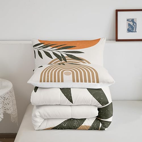 Miniatura 5 de Juego de edredón abstracto con diseño de sol y luna, tamaño Queen, juego de ropa de cama bohemio con hojas exóticas para niños y niñas, decoración