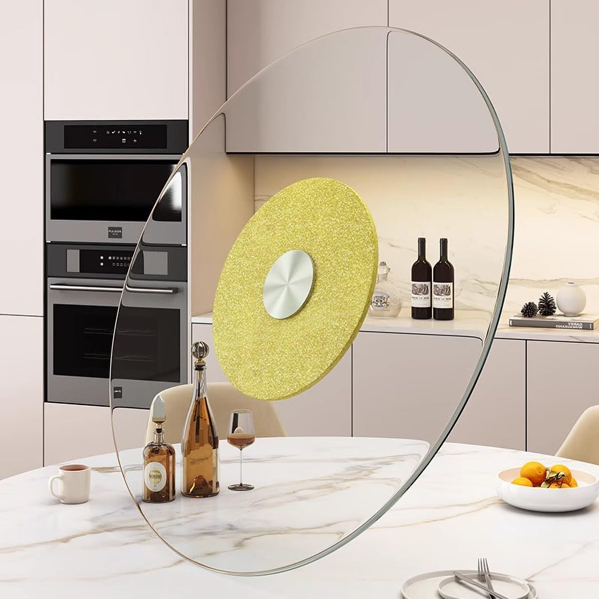 UZAMIRLEX Glass Lazy Susan Turntable, Tempered Glass Lazy Susan Turntable Multicolor 28-40 Inch Round Rotatable Serving Plate(Gold,34in/85cm)