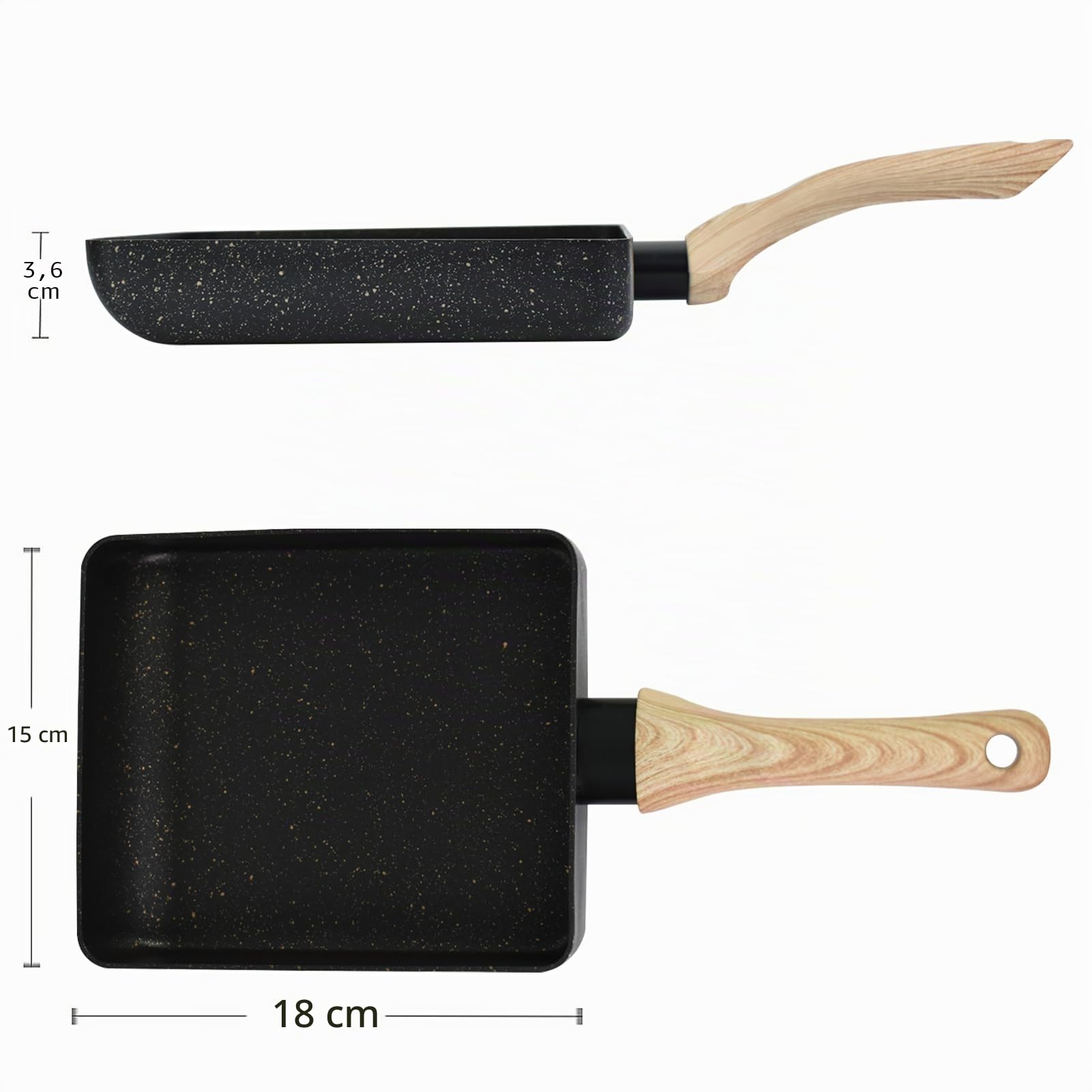 Artcome,Sartén para tortilla japonesa (antiadherente), diseño de tamagoyaki, cacerola de huevo, rectangular, con espátula y cepillo de silicona, 7x15 cm, color negro