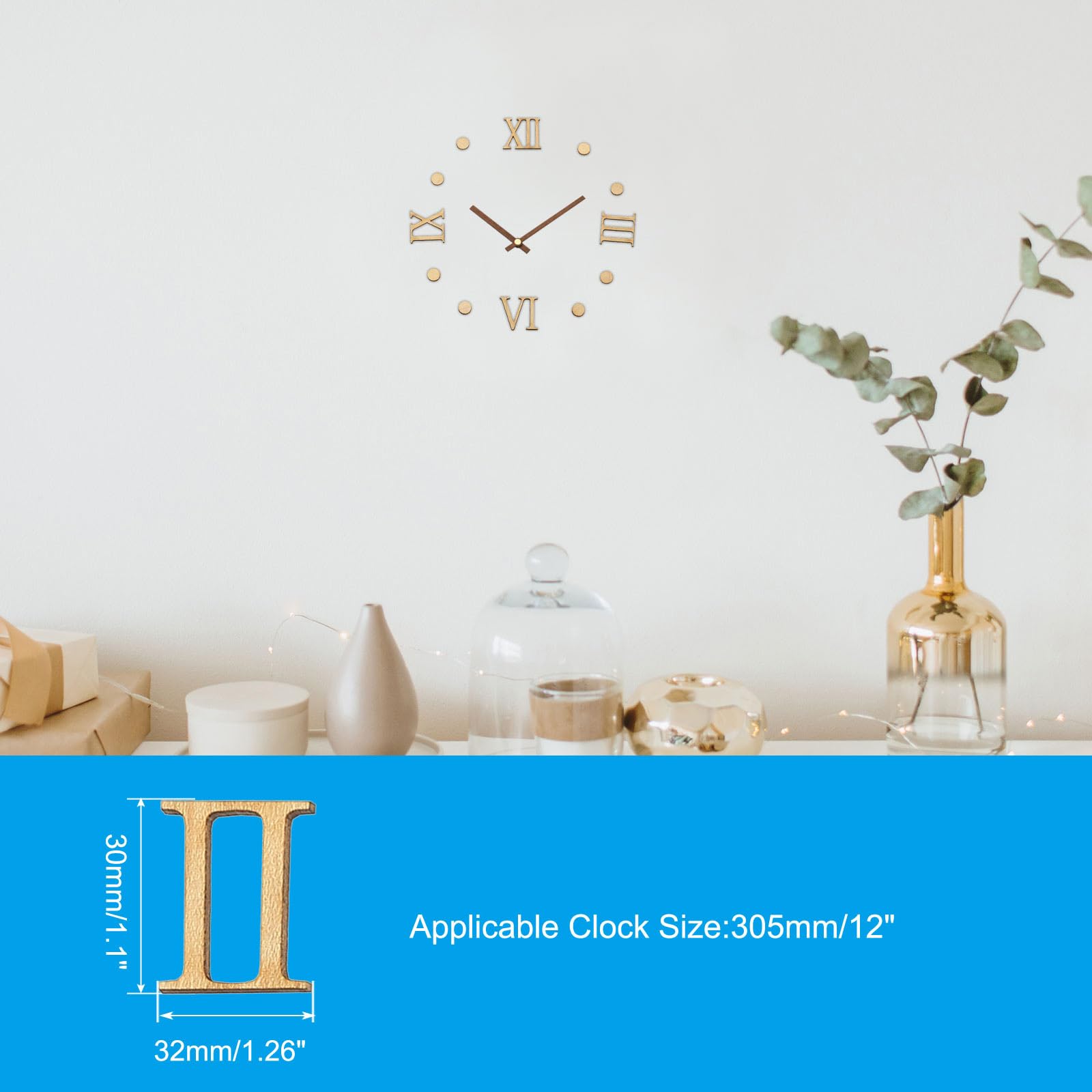 PATIKIL Kit Numeri Orologio In Legno, 1.18 Pollici Accessori Numeri Orologio Autoadesivi Per Sostituzione Numeri Orologio Digitale Fai Da Te, Numeri Romani/Punti Verticali