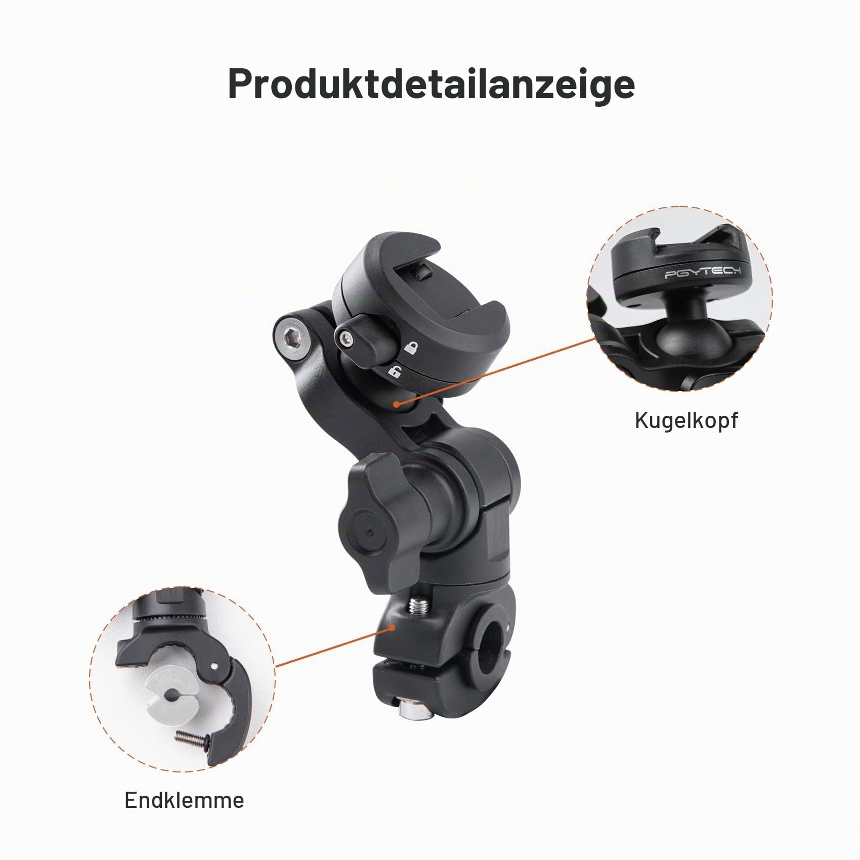 PGYTECH CapLock Rückspiegel Halterung, Motorrad Spiegel Actioncam Halter