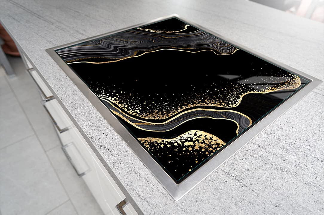 Placa protectora de vitrocerámica 70 x 52 cm 1 pieza cocina eléctrica universal para inducción protección contra salpicaduras tabla de cortar de vidrio templado como decoración, MÁRMOL