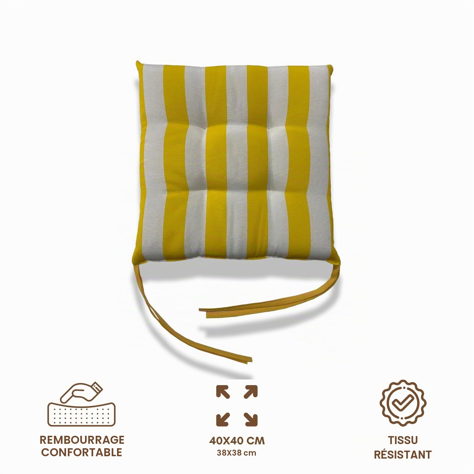 Il Tuo Artigiano Design Lot de 6 coussins pour chaises de jardin, fabriqués en Italie, coussins pour chaises de cuisine, 40 x 40 cm, rembourrages en éponge et acrylique doux (blanc et jaune)