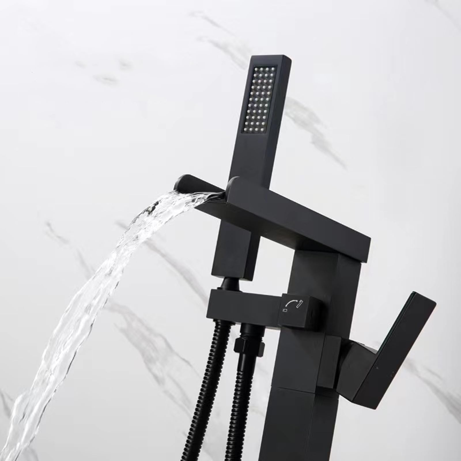 Rubinetto Vasca da Bagno Freestanding a Cascata Rubinetto Bagno Cascata con Doccia Portatile Per Vasca,nero