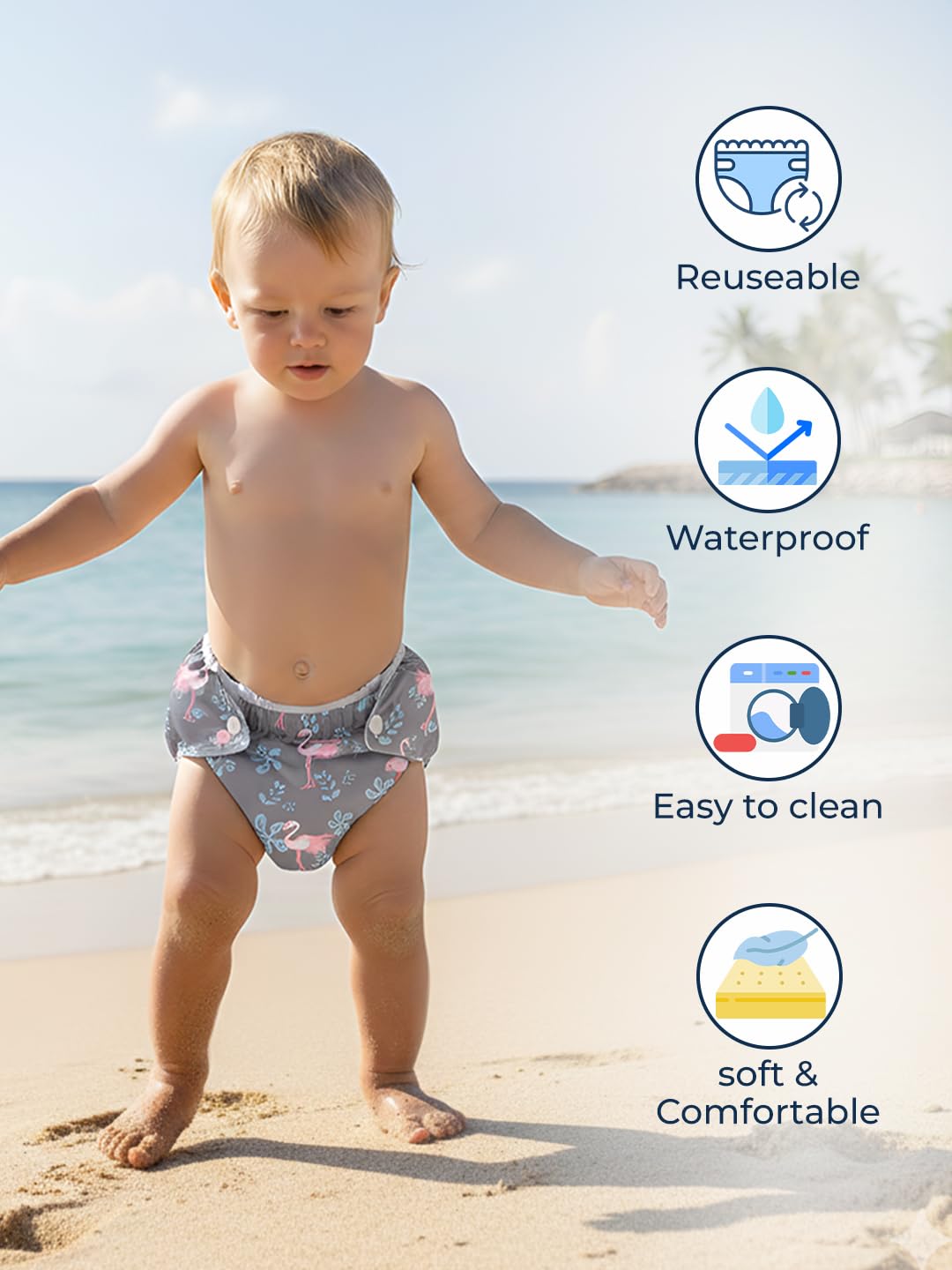 POLKA TOTS Premium Reusable Swim Diapers for Babies | Waterproof & Adjustable Swimming Diaper with Skin-Friendly Fabric | Easy to Clean Swimsuit Diaper for Baby Boys & Girls |12-24 M 1