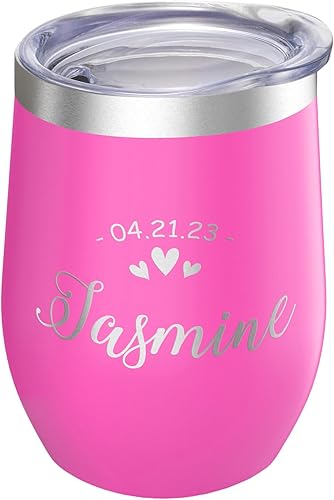 Miniatura 1 de Gifts Inscribed Vaso de vino personalizado con tapa, vaso de acero inoxidable personalizado grabado, taza de viaje personalizada con aislamiento