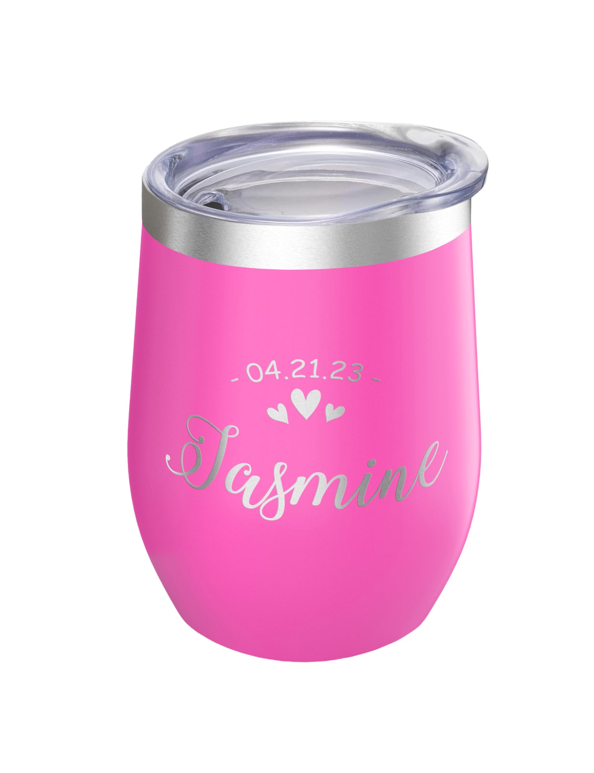 Gifts Inscribed Personalized Wine Tumbler with Lid – Pink Custom Engraved Stainless Steel Insulated Mug for Hot & Cold Drinks – Customized Bridesmaid,