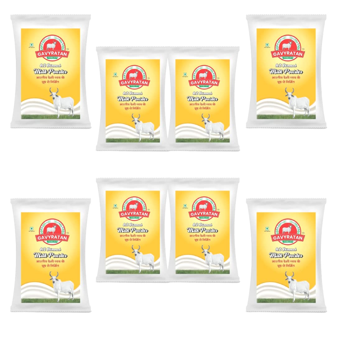 Gavyratan Pure and Natural A2 Desi Cow Skimmed Milk Powder for Tea Coffee (1 Kg, Pack of 8)