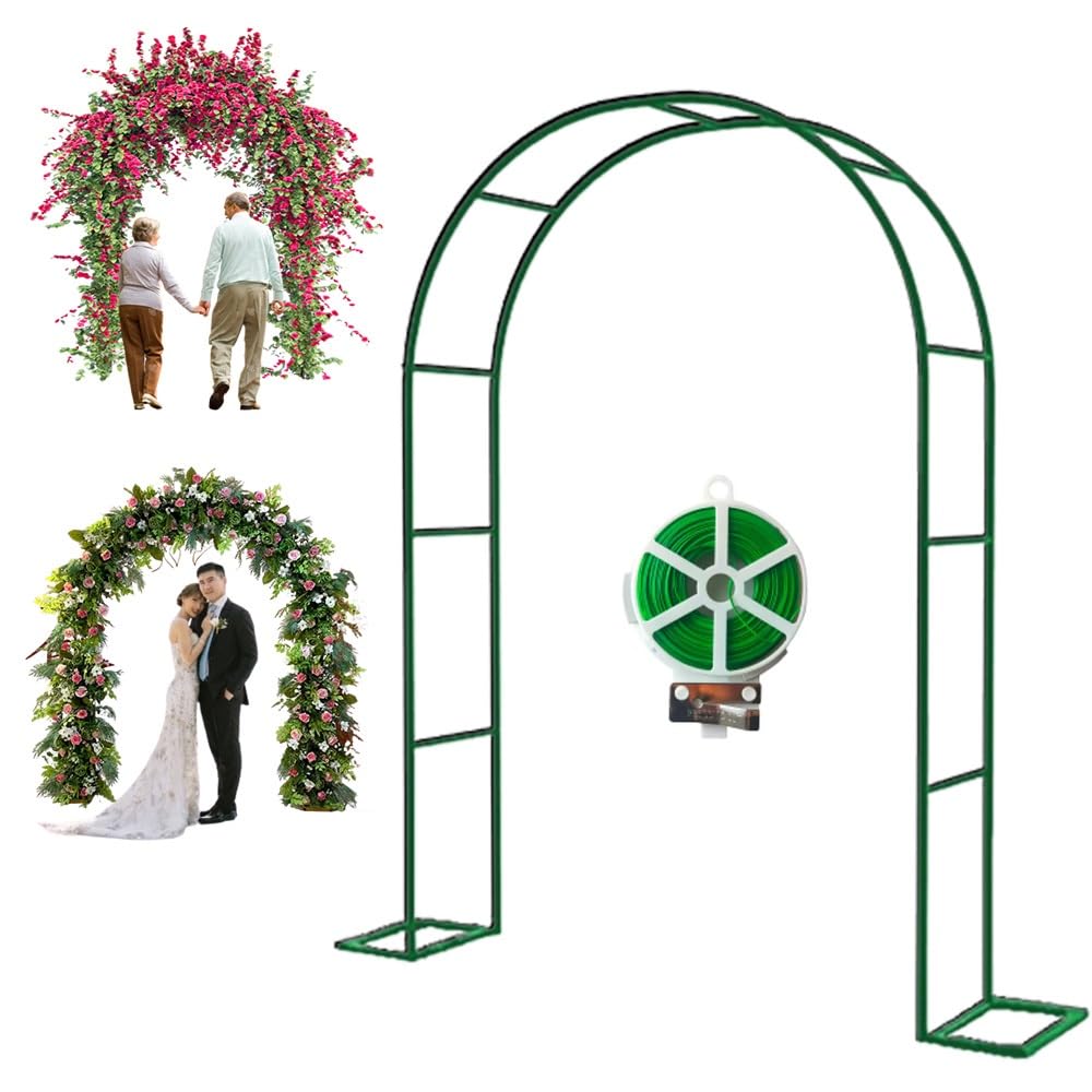 Arco da Giardino con Traliccio in Metallo con Base per Piante rampicanti, Rose, per Interni/Esterni, Facile da Montare, L 80-350 cm X A 200/220/230 cm (Verde, L 180 x A 220 cm)