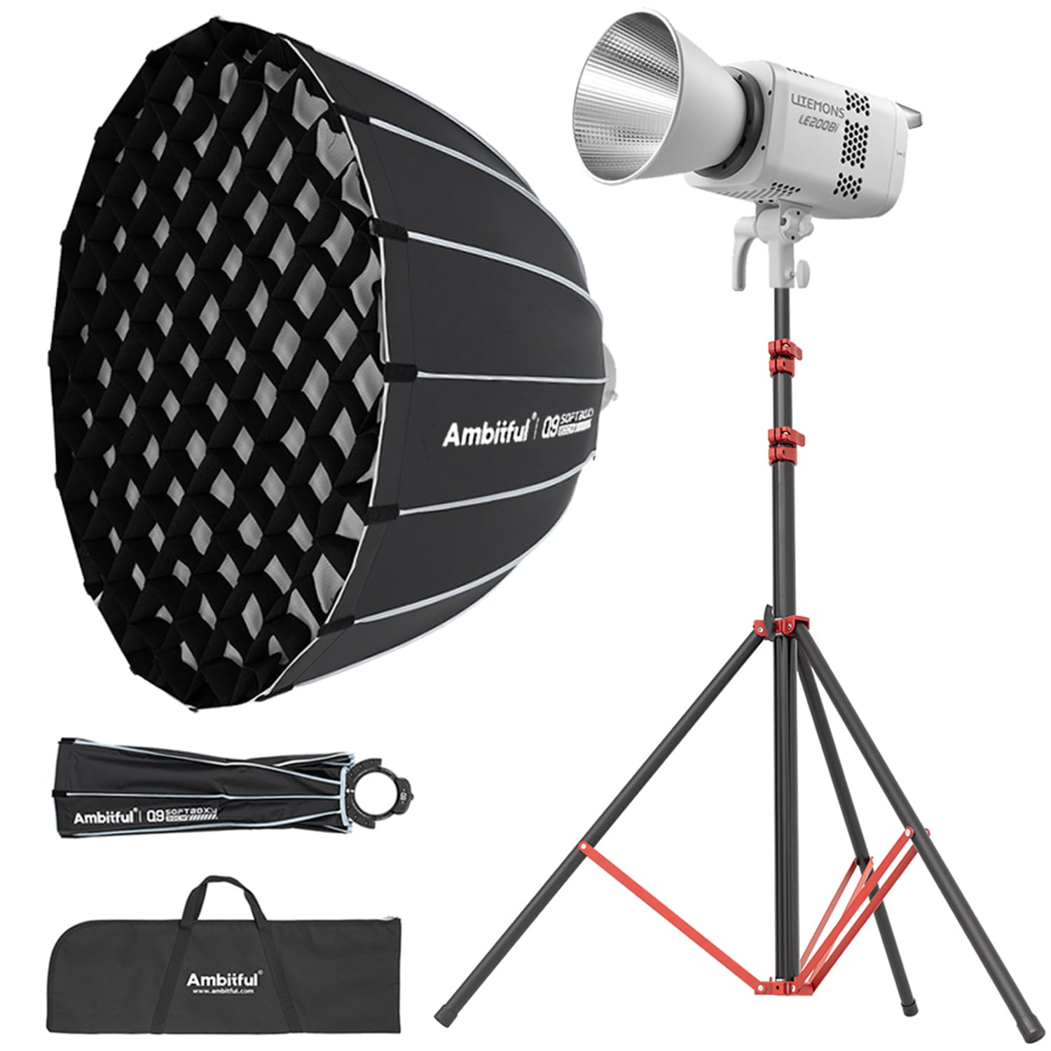 GODOX LE200Bi Kit d'éclairage vidéo LED COB Bicolore 220 W avec 90 cm boîte à lumière à Fixation Rapide, Pied de 280 cm, 2800 K-6500 K, CRI 98+, Bluetooth/DMX pour Studio, réalisation de vidéos You