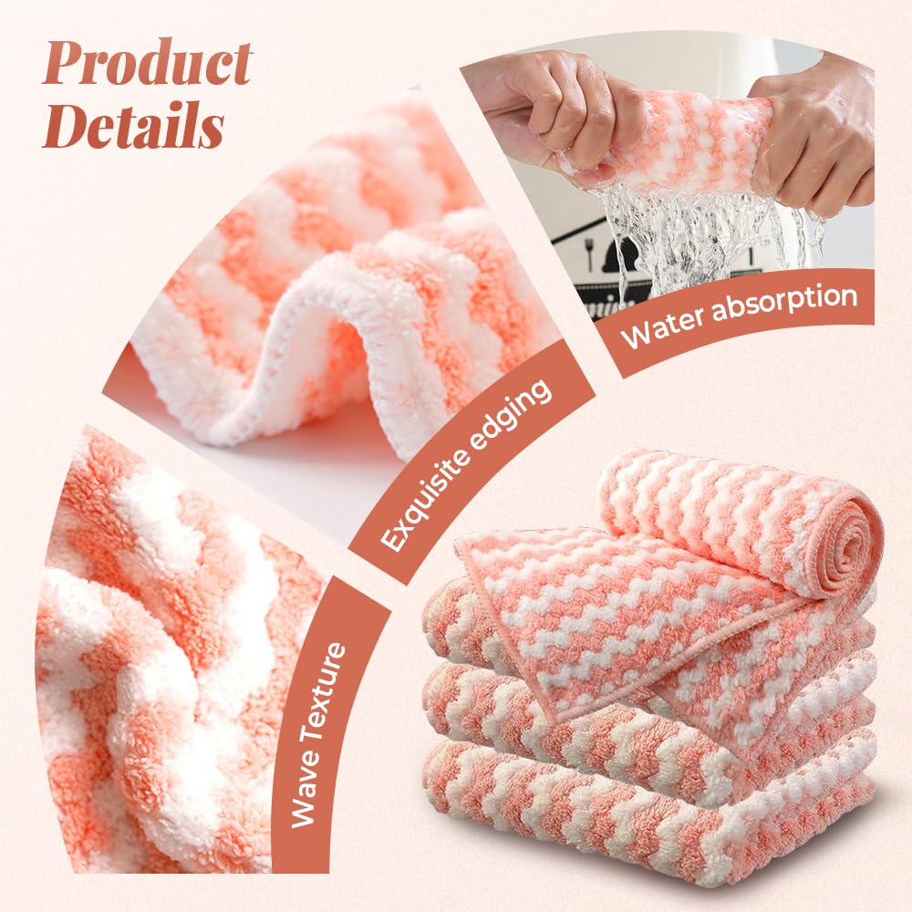 Chiffon Nettoyage Rayé Polaire Corail Réutilisable Microfibre Vaisselle