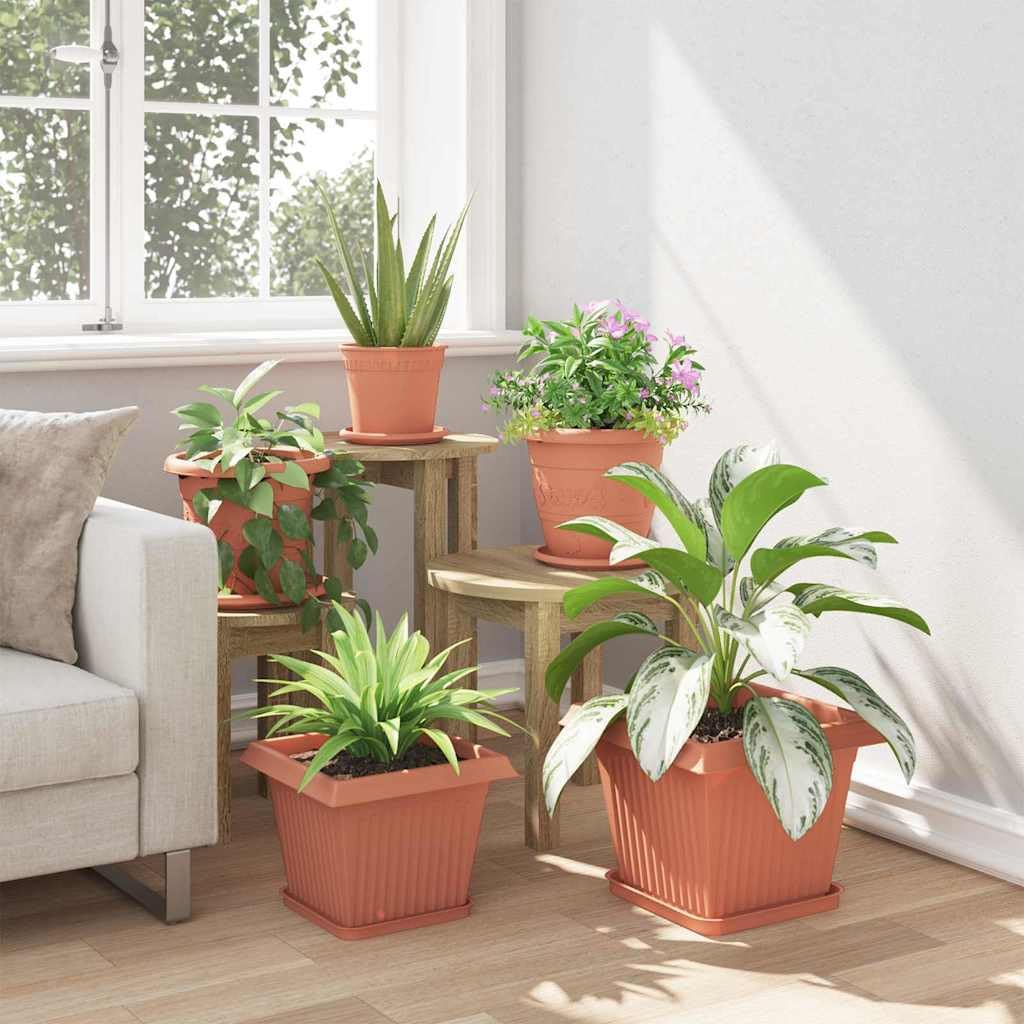 Set di 24 vasi da fiori quadrati, 28,5 x 28,5 x 22 cm, in plastica, per giardino e balcone, robusti vasi per piante con fori di drenaggio, rosso mattone