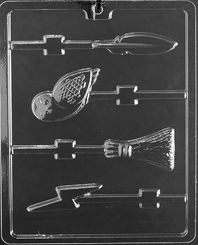 Grandmama's Goodies K174 - Molde de jabón de caramelo de chocolate con diseño de escoba y pluma con diseño exclusivo de instrucciones de moldeo