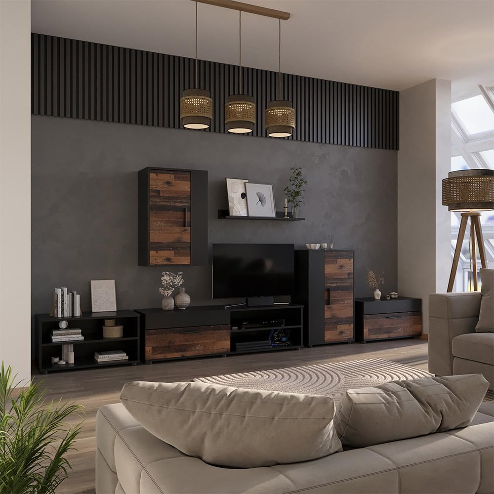 Vicco Parete attrezzata Berno, Rovere rustico, Set di 4 pezzi, adatto per la conservazione di dispositivi multimediali e accessori