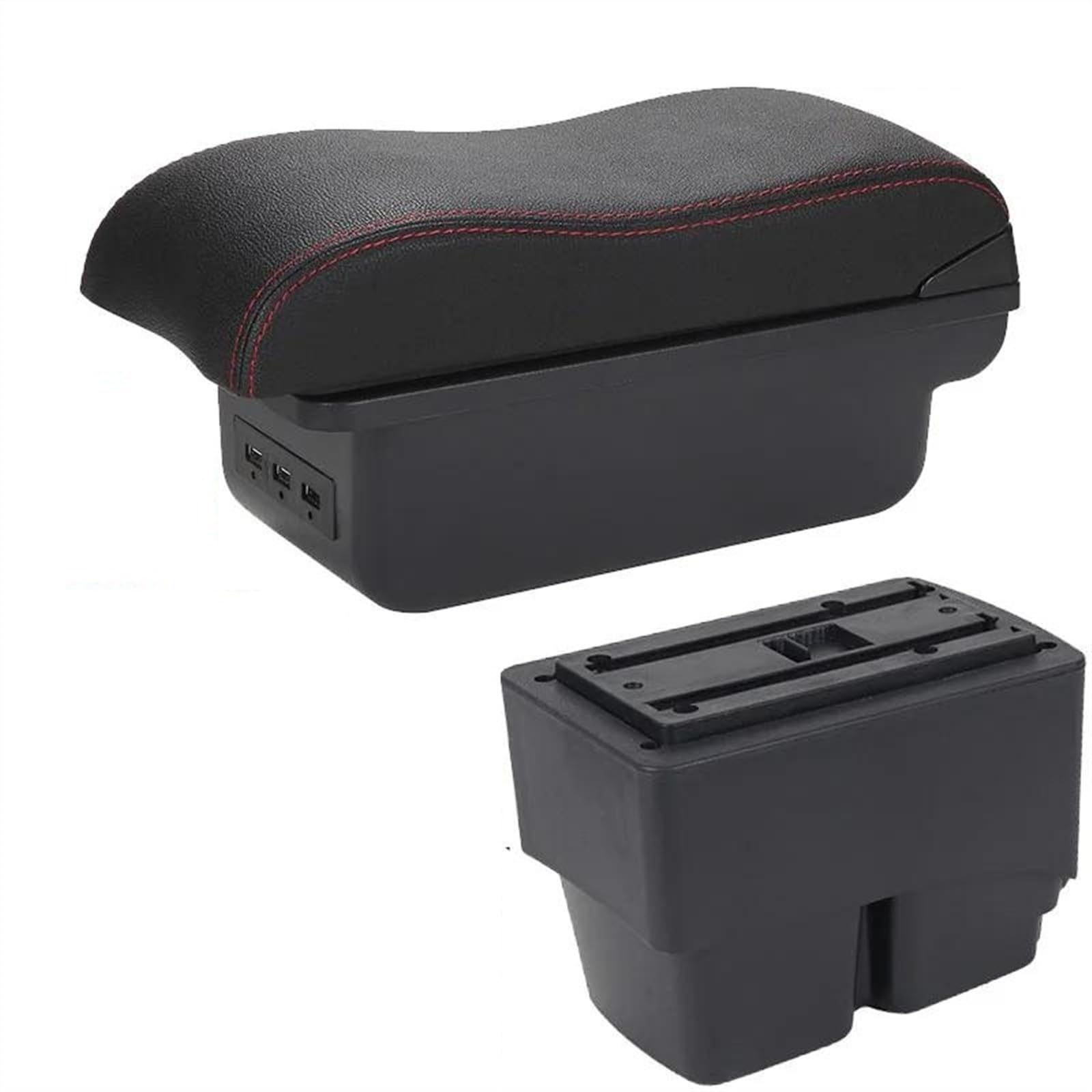 NOHEEU Armrest Box With Multifunctional Support PU Upholstered Car Interior Modification Accessories For Fiesta MK7 2009-2017(B1 Black red 3USB)