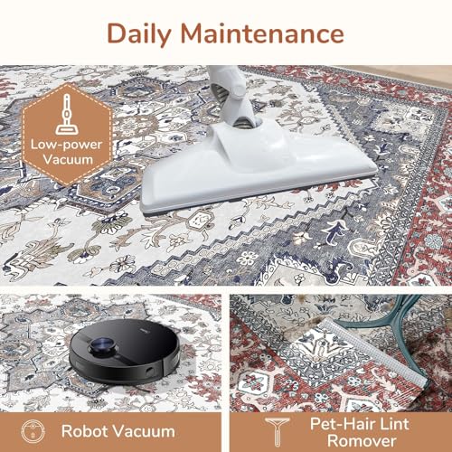 OPPODREAM Soft 6x9 Area Rugs, Washable Rug 6x9 with Non Slip Backing, Faux Cashmere Low-Pile 6 x 9 Carpet, Red & Grey