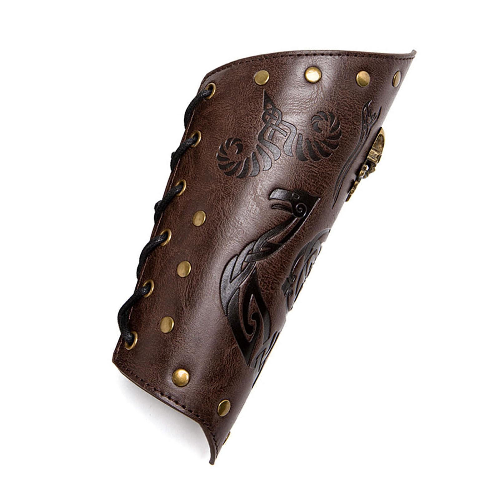 FACAILUO Medieval Wristband Men Cosplay Skull Embossed Bracer Gauntlet for Men Cosplay PU Wristband for Photoshoots and Stage