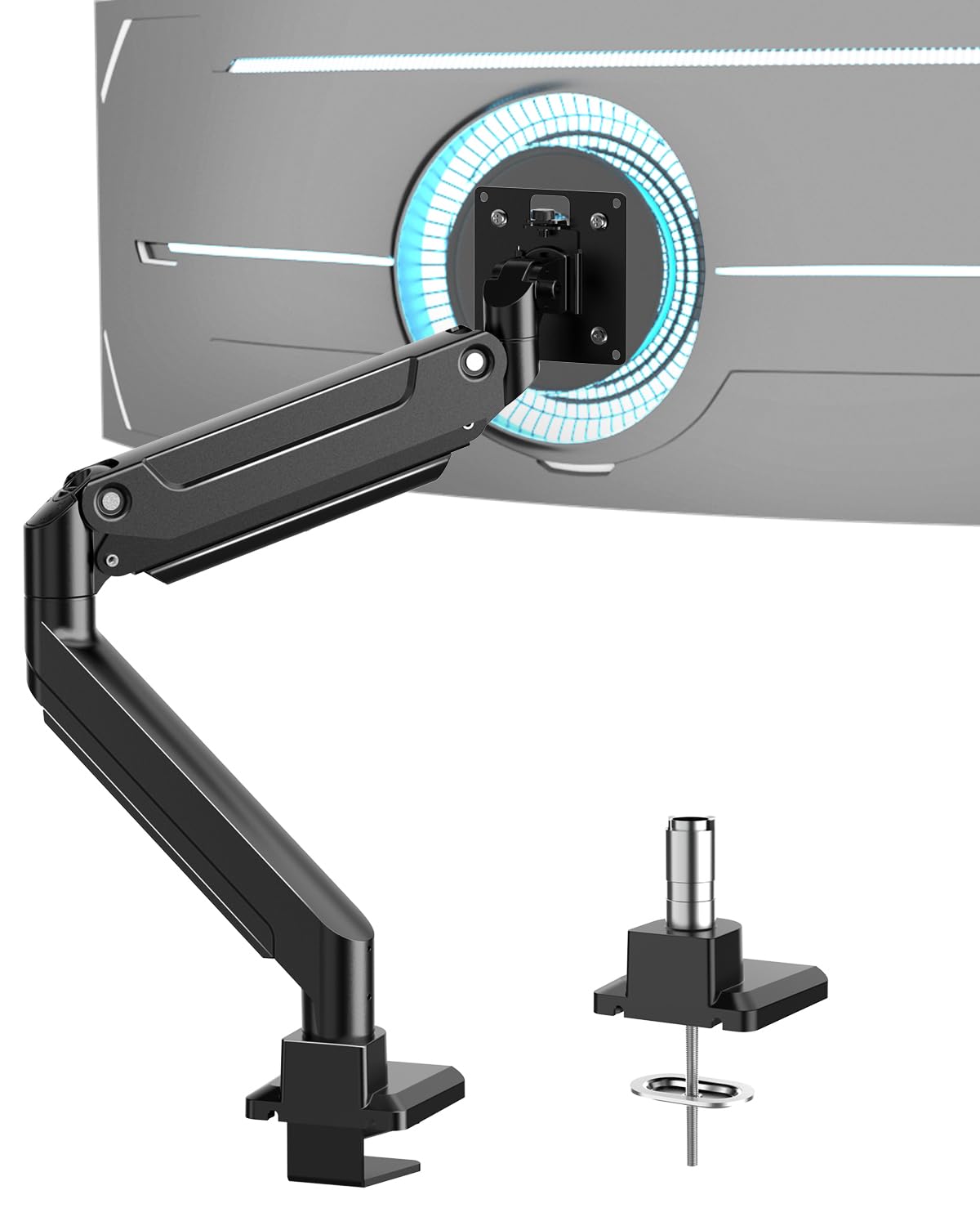 EP Gear 17-49 Zoll Monitorhalterung für Bildschirme bis zu 20 kg, Gebogene Ultra-Wide-Schwerlast-Monitorhalterung, vollständig verstellbar,VESA 75x75mm/100x100mm, C-Klemme und Tülle