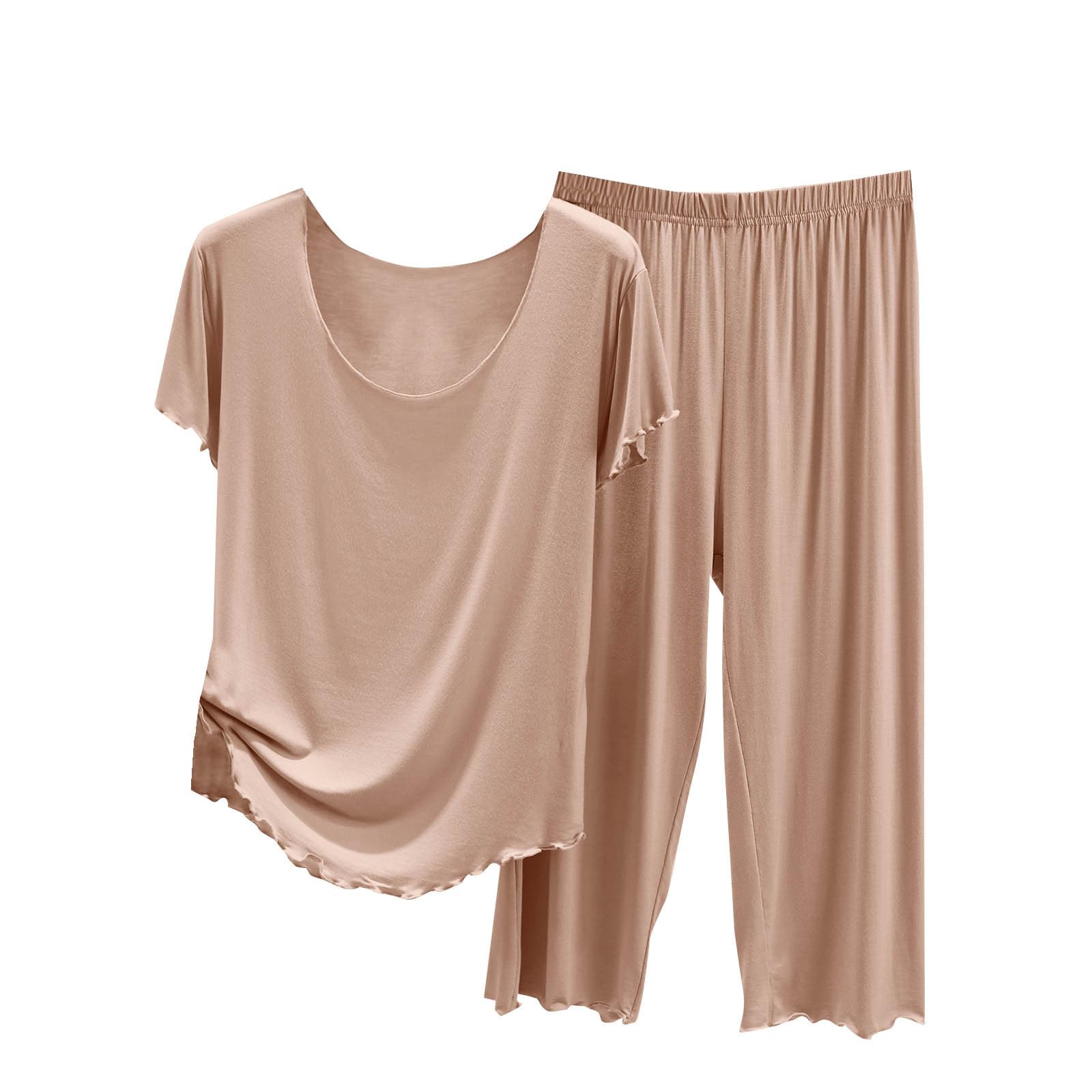 Women Pajama Set Modal Short Sleeve Tops and Pants Soft Sleepwear Nightwear Pjs Lounge Set Two Piece Comfy
