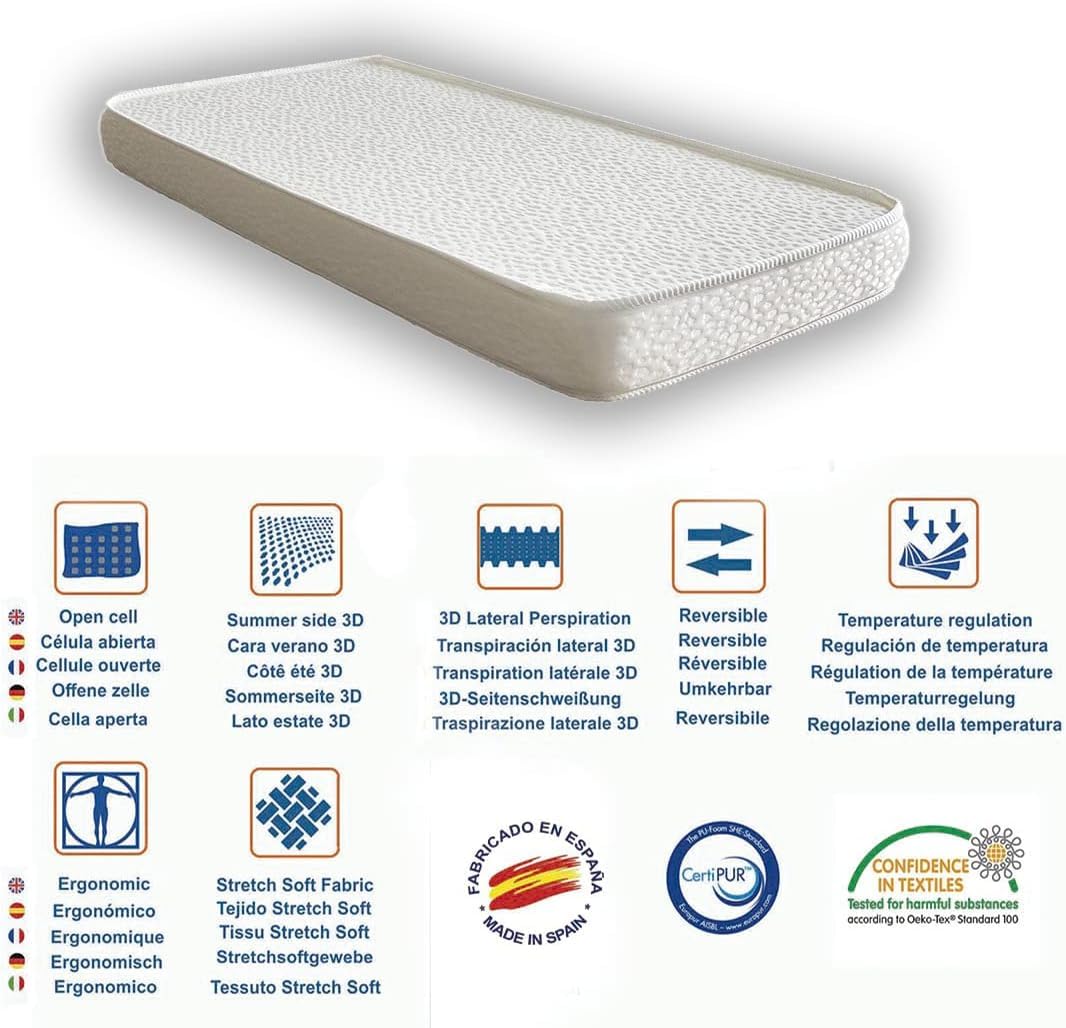 MICAMAMELLAMA Materasso per neonato morbido e confortevole LISO 10 PLUS (70x140)