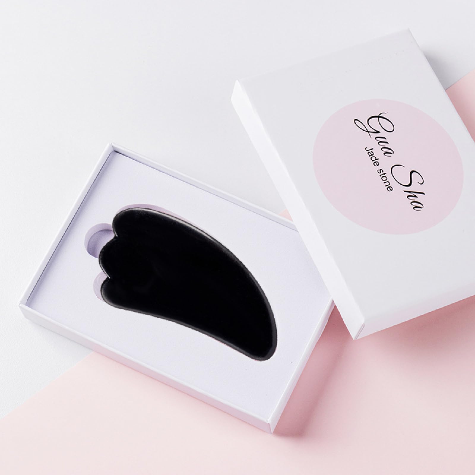 Raumdekoration Natürlicher Obsidian Gua Sha Schaber Massageroller Guasha Massagewerkzeug Gouache Stein Gesichtsjade Roller Gesichtsschaber, schwarzer Roller (Color : Black Guasha-2-box)