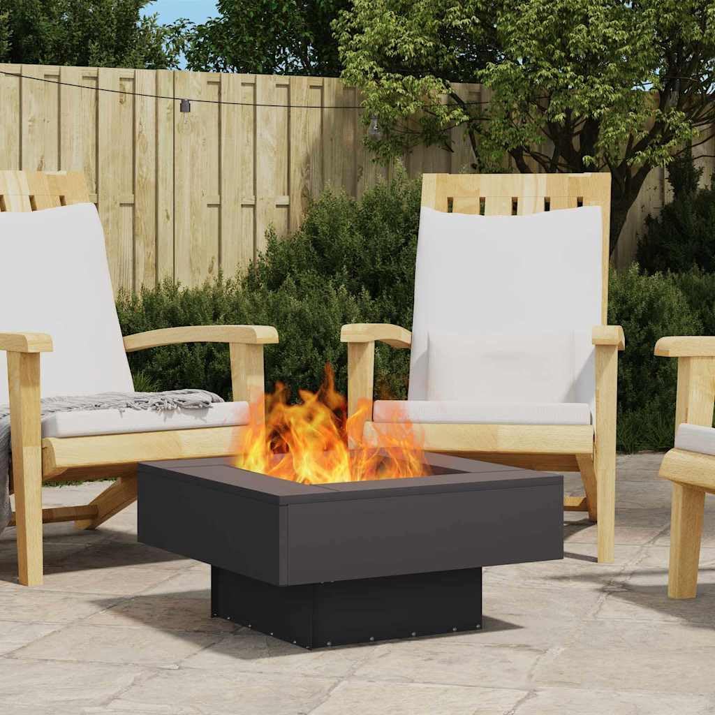 vidaXL Feuerstelle Schwarz 60 x 60 x 30 cm Stahl, Stylischer moderner Feuerplatz, quadratische Feuerstellen für draußen, langlebige Heizlösung und Dekoration