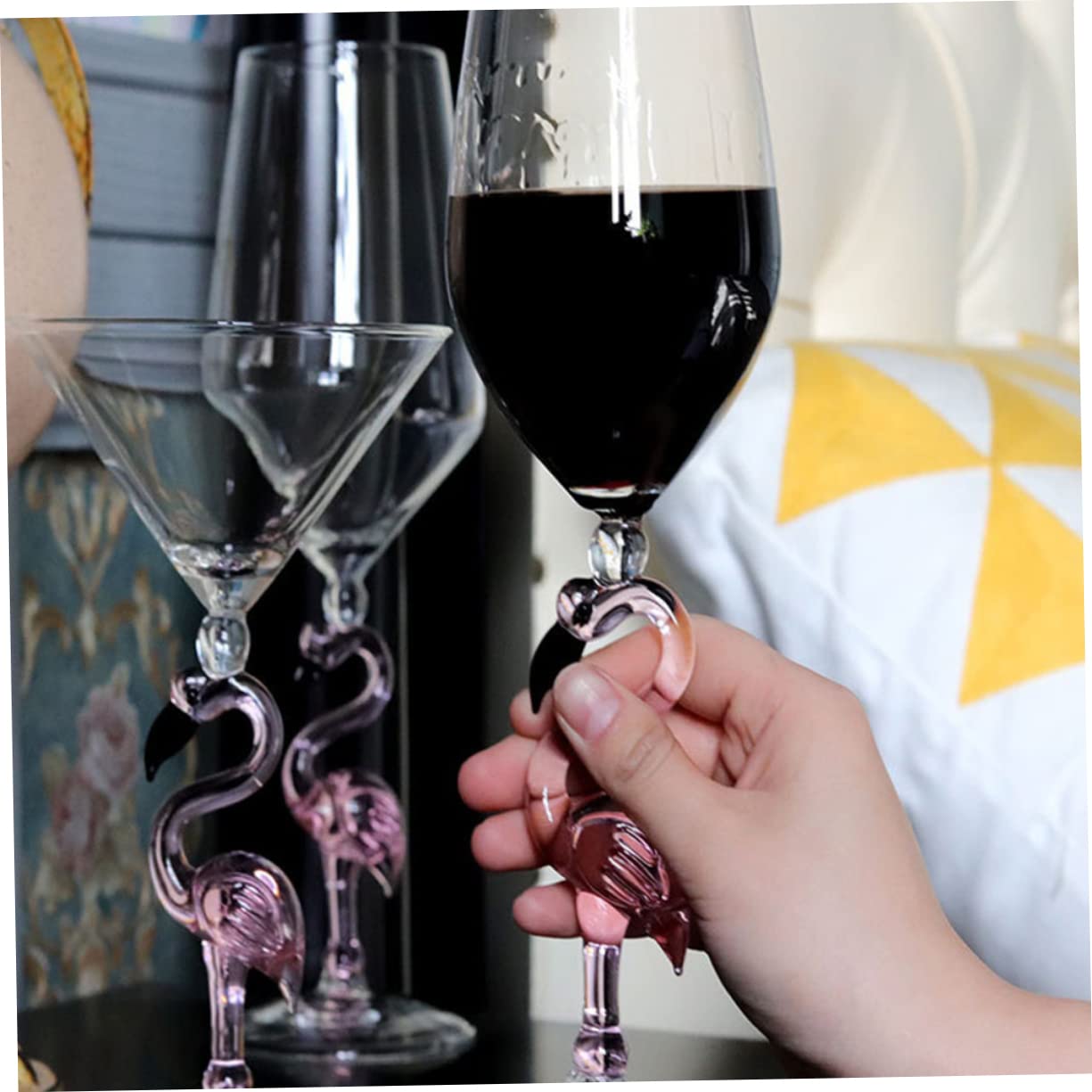 PRETYZOOM 2 Copas de Vino de Vidrio, 330ml, Diseño de Flamenco Rosa, Resistentes al Desgaste, para Fiestas y Bares