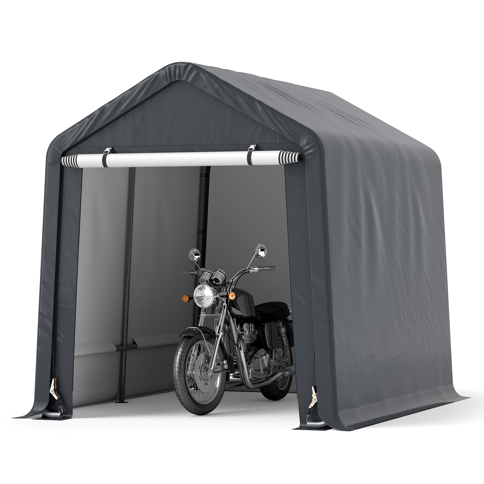 GOPLUS Garagenzelt, 240x195x214cm Carport wetterfest mit aufrollbarer Reißverschlusstür, Metallrahmen & 4 Erdspieße, Lagerzelt Zeltgarage für Fahrräder Gartengeräte Motorräder, Garten Terrasse