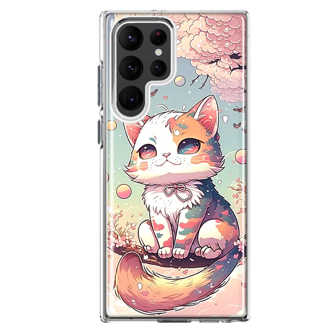 MUNDAZE - Case for Samsung Galaxy S22 Ultra Slim Hybrid Shockproof Hard Shell Soft TPU Heavy Duty Protective Phone Cover - Kawaii Manga Pink Cherry Blossom Cute Cat
