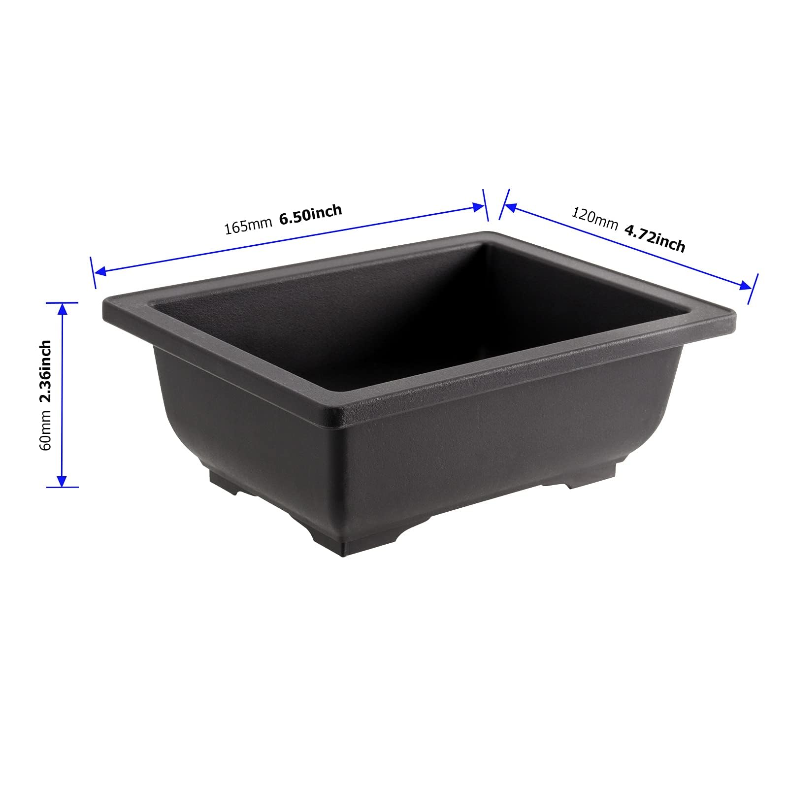 WONGWAI Lot de 20 pots rectangulaires en plastique pour bonsaï - 16,5 cm - Avec bacs d'humidité - Pour balcon, cour, patio, jardin, noir
