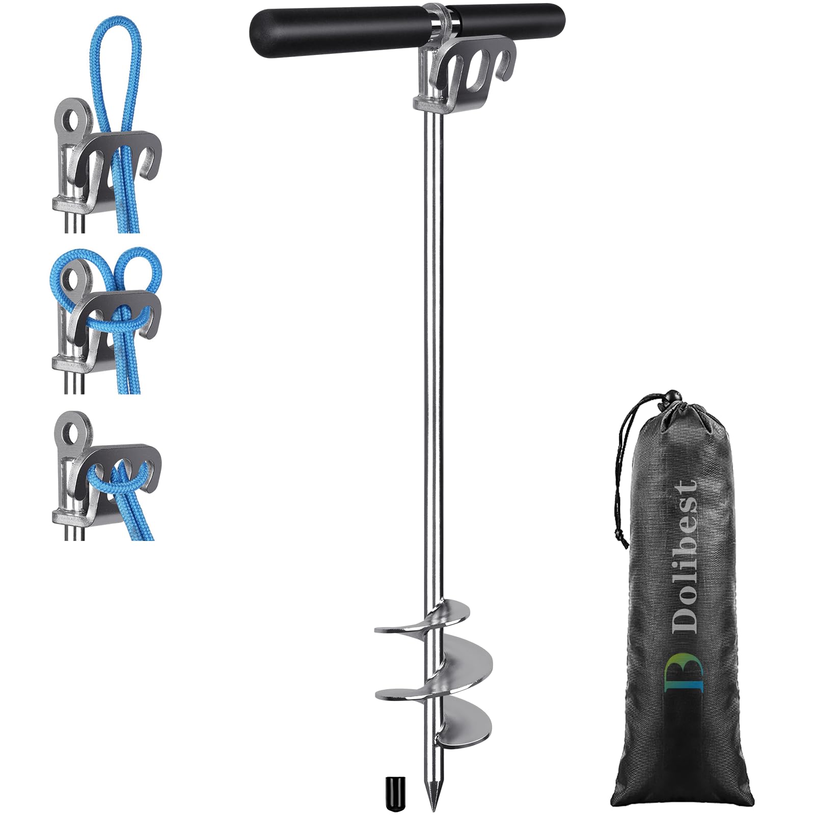 Dolibest Ancoraggio a sabbia per barche in acciaio inossidabile 304, 91,4 cm, completamente saldato, a vite, con manico a T, per barche a motore, kayak, canoe, ancoraggio portatile da spiaggia per