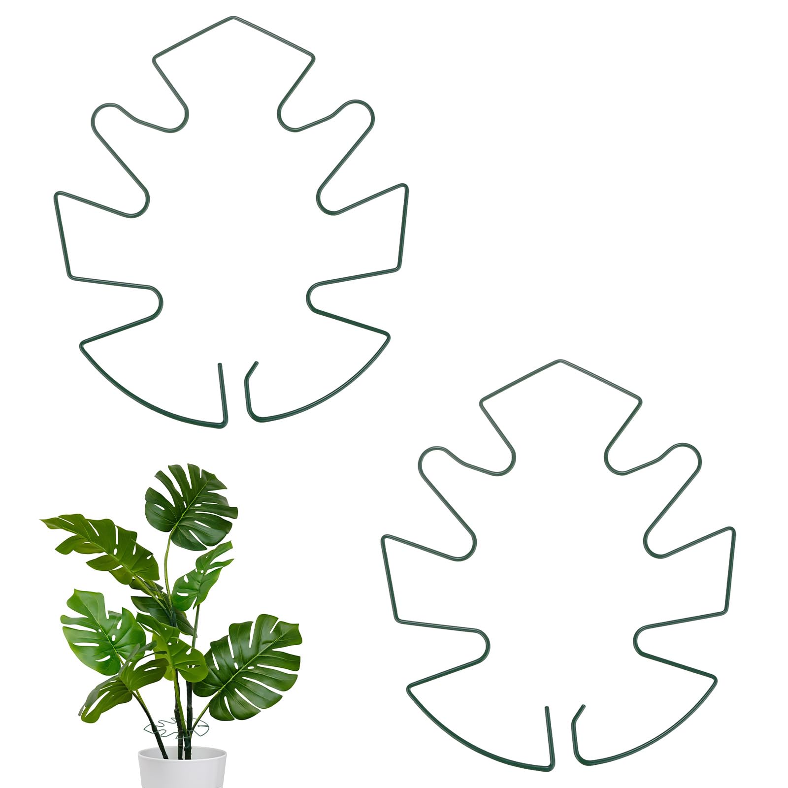 M METERXITY 2-Pack Monstera Plant Support, 7.1x6.3" Iron Plant Stem Support Stakes Stabilizer Grapple Holder for Indoor/Outdoor Climbing Thriving Growth, Turtle Shell Bamboo Clamp [Green]