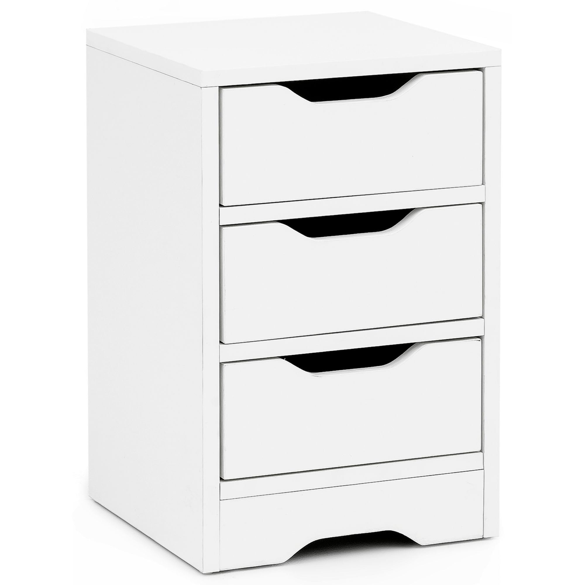 FineBuy Table de Chevet 31x31x49 cm Blanche Mat avec 3 Tiroirs