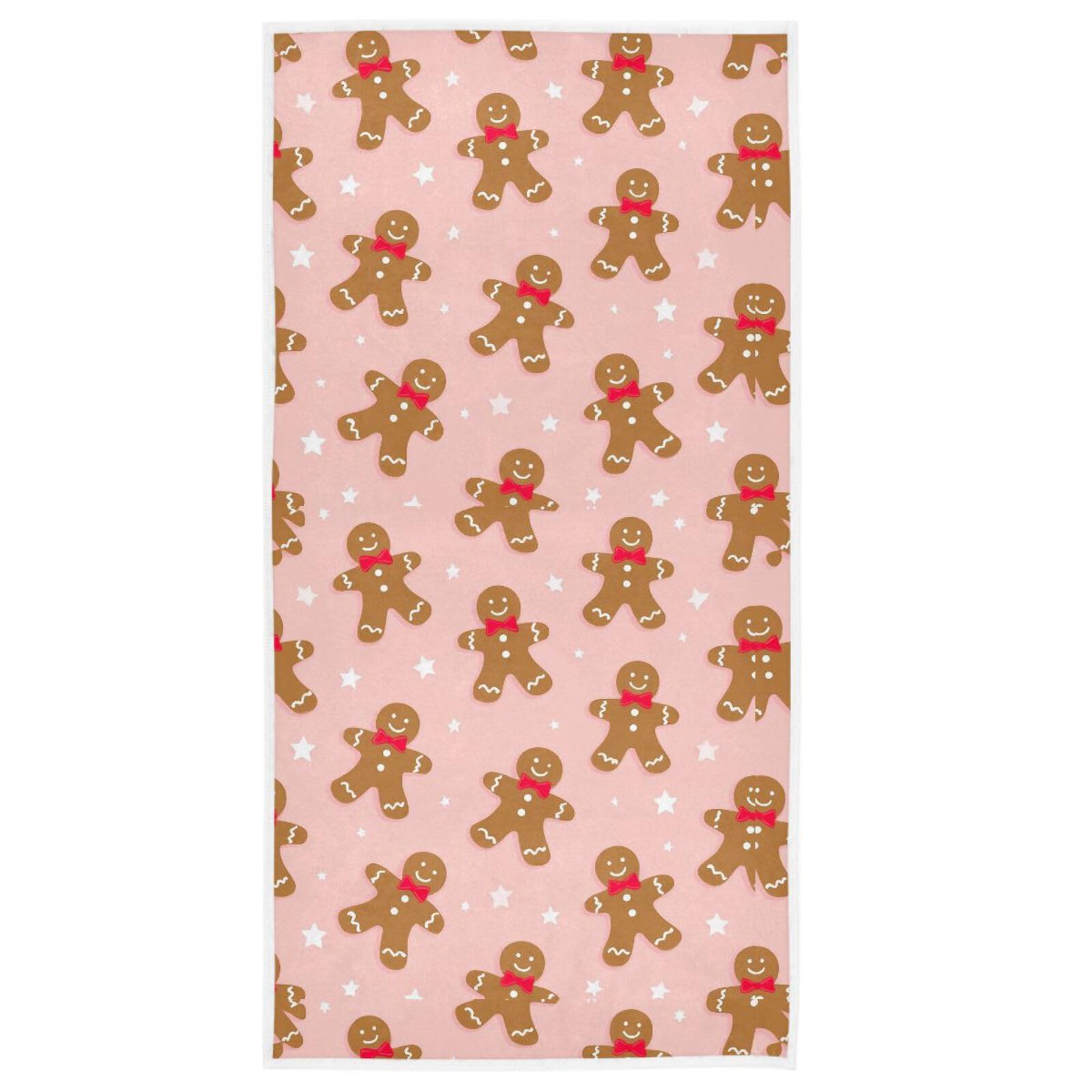 Pfrewn Winter Christmas Hand Towels for Bathroom Pink Gingerbread Man Christmas Cookies Kitchen Dish Hanging Towels for Bath Shower Guest Towel Merry
