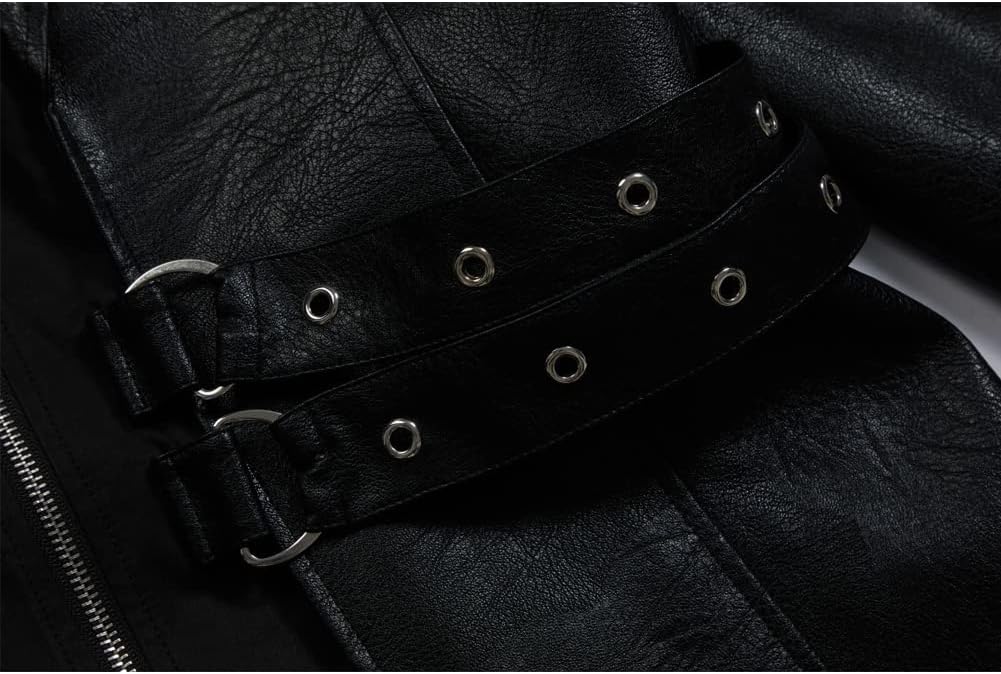 Men's 70s PU Leather Trench Coat Long German Style Punk Motorcycle Jacket Black Fuxs Leather Zipper Coat - Image 5