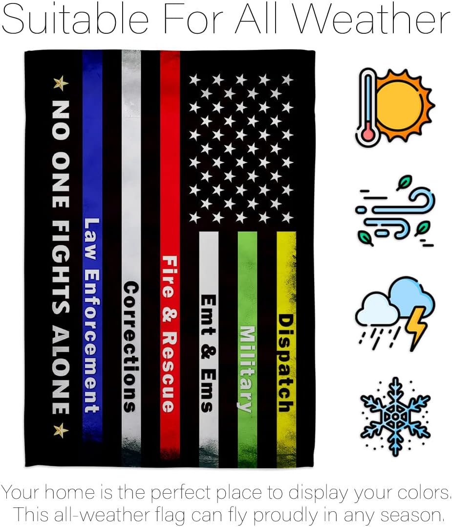 Breeze Decor No One Fights Alone Garden Flag - Set with Stand Armed Forces Military Service All Branches Support Honor United State American Veteran Official - House Yard Gift Double-Sided 13 X 18.5