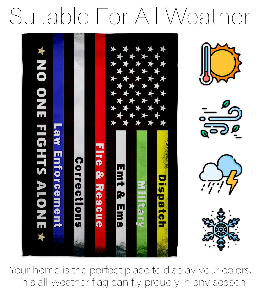 Bandera de casa con texto en inglés "No One Fights Alone House", servicio de las fuerzas armadas, todas las ramas, apoyan honor, oficial de veteranos militares estadounidenses, pancarta pequeña para
