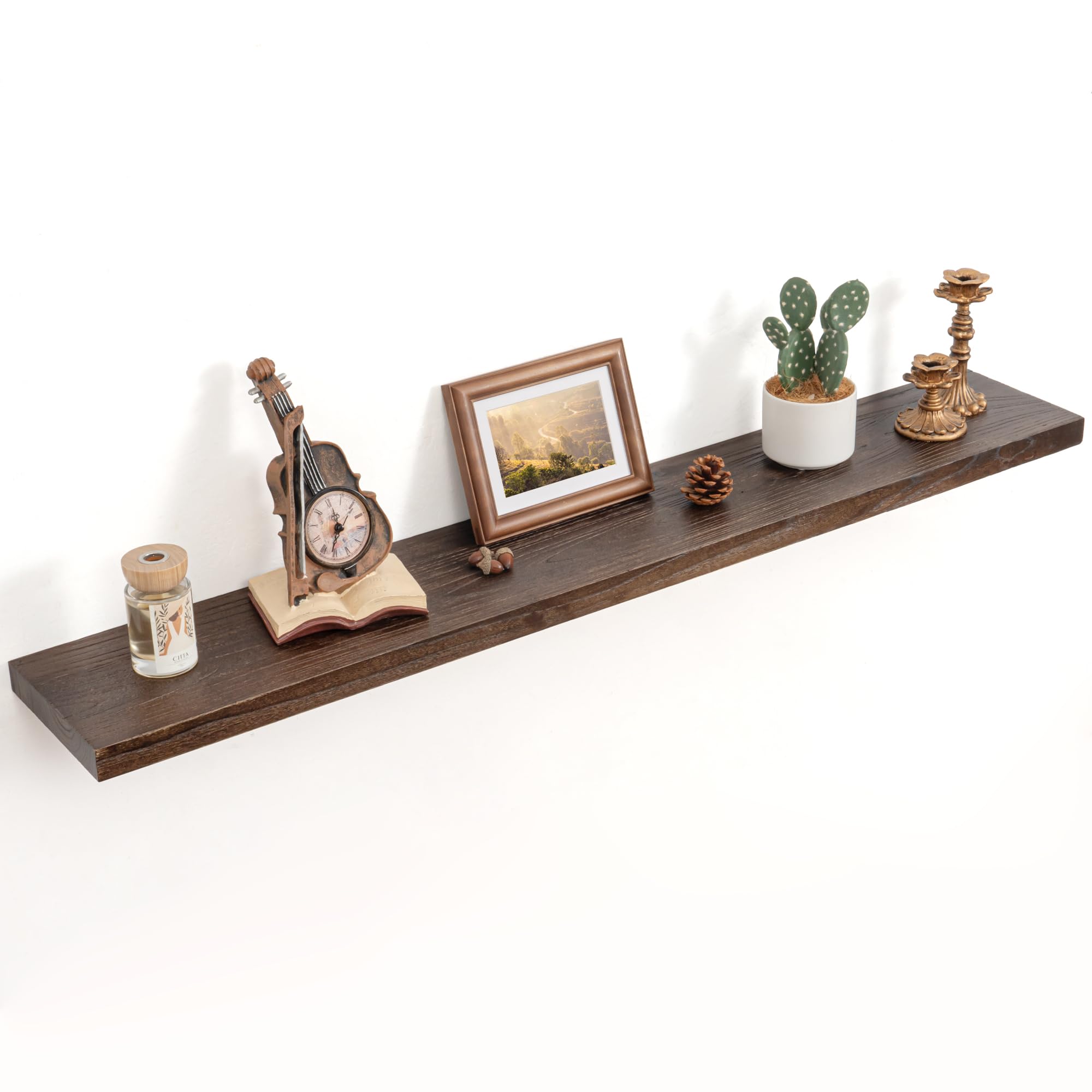 Floating Shelves for Wall Decor, 8 Inch Deep Rustic Solid Elm Wood Floating Shelves Wall Mounted, Wall Shelves with Invisible Bracket for Living Room