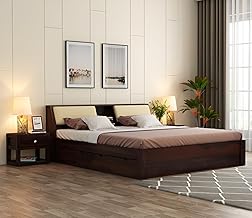 Kunjal Furniture Solid Sheesham Wood King Size Bed with 4-Drawer Storage for Bedroom - Wooden King Size Cot Bed - Double Bed with Headboard Storage Furniture for Home (Walnut Finish)
