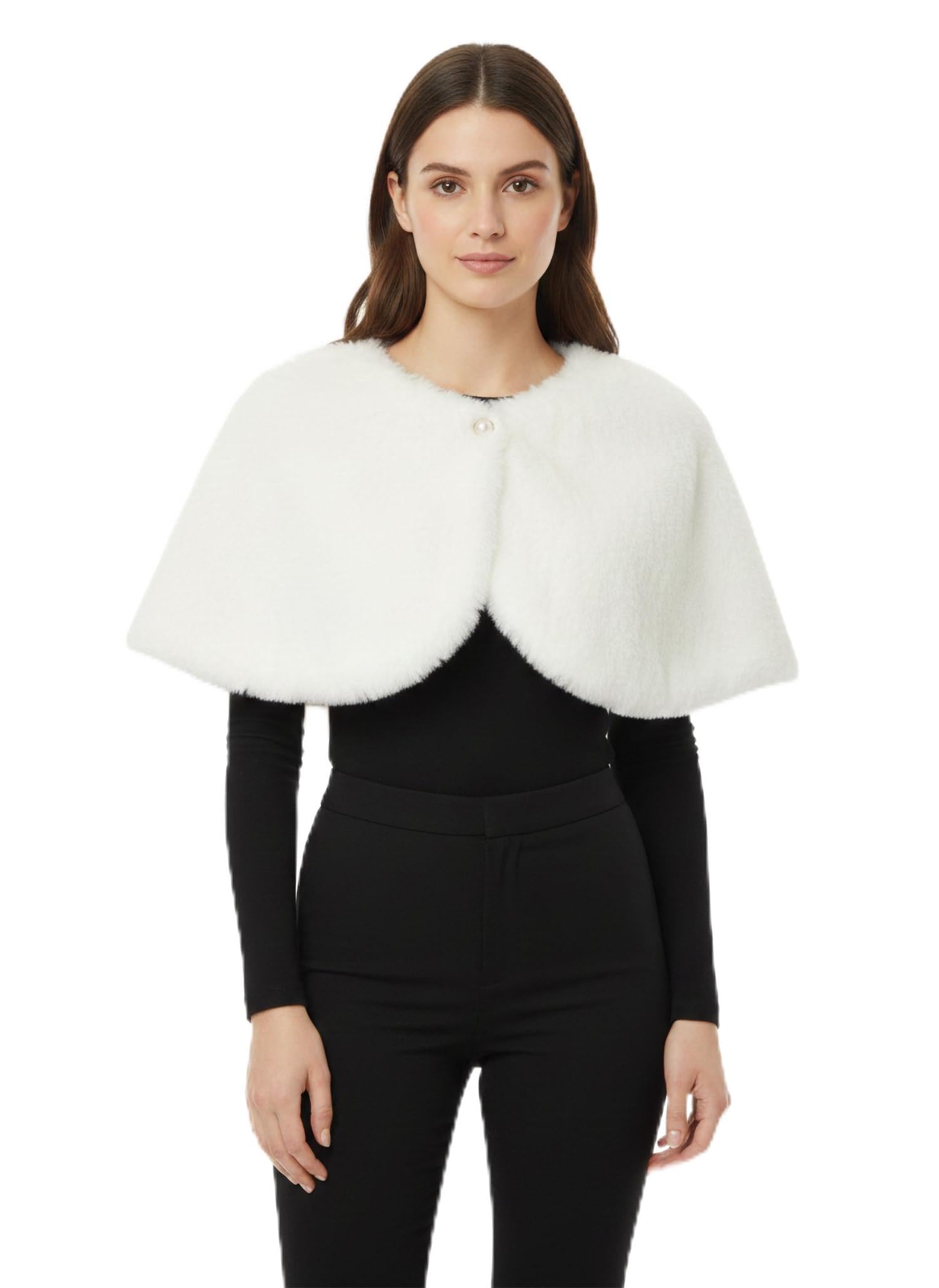 Soft Faux Fur Cape Medium Length with Button