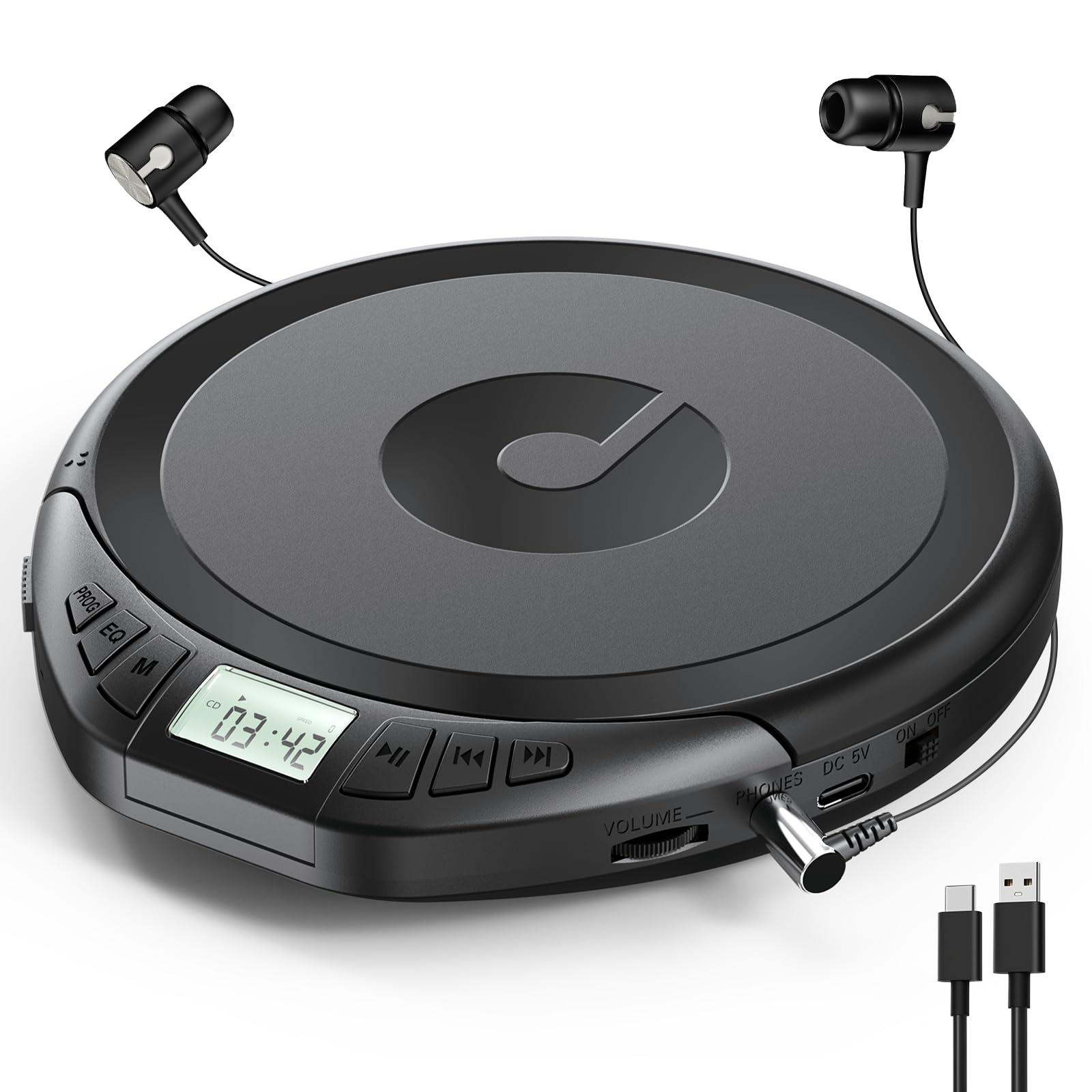 CD Player Tragbar: KOVCDVI Tragbarer CD-Player mit LCD-Display, Unterstützt CD-R/CD-RW/MP3-Wiedergabe, Kopfhöreranschluss, BBS/POP/Rock/Jazz/CLAS Soundmodi Schwarz