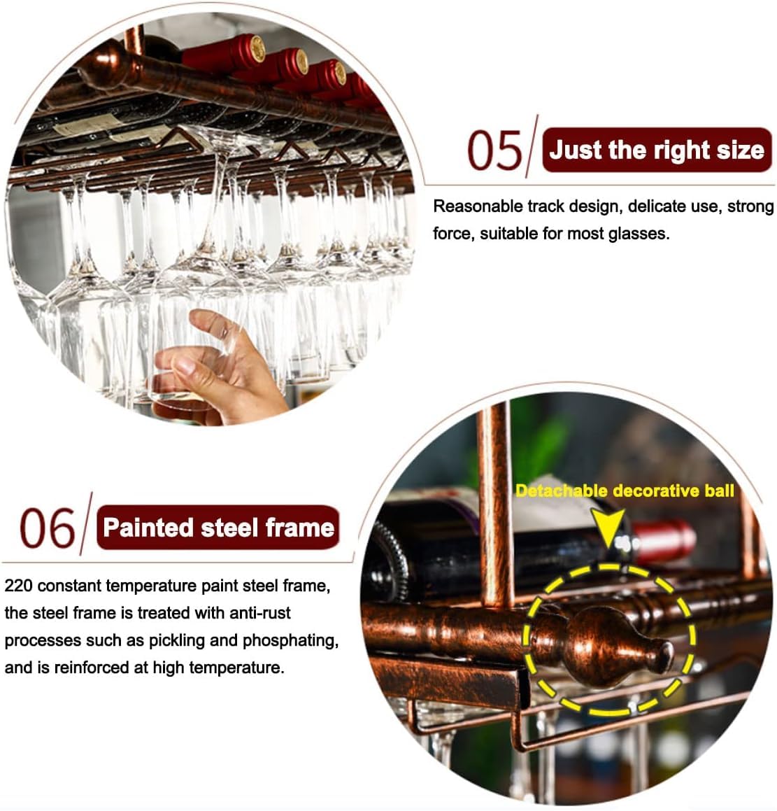 Étagère à vin murale réglable en métal avec design empilable, support de verres à pied et fonction réglable en hauteur, porte-bouteilles élégant à suspendre au plafond ou au mur (60 x 30 cm)