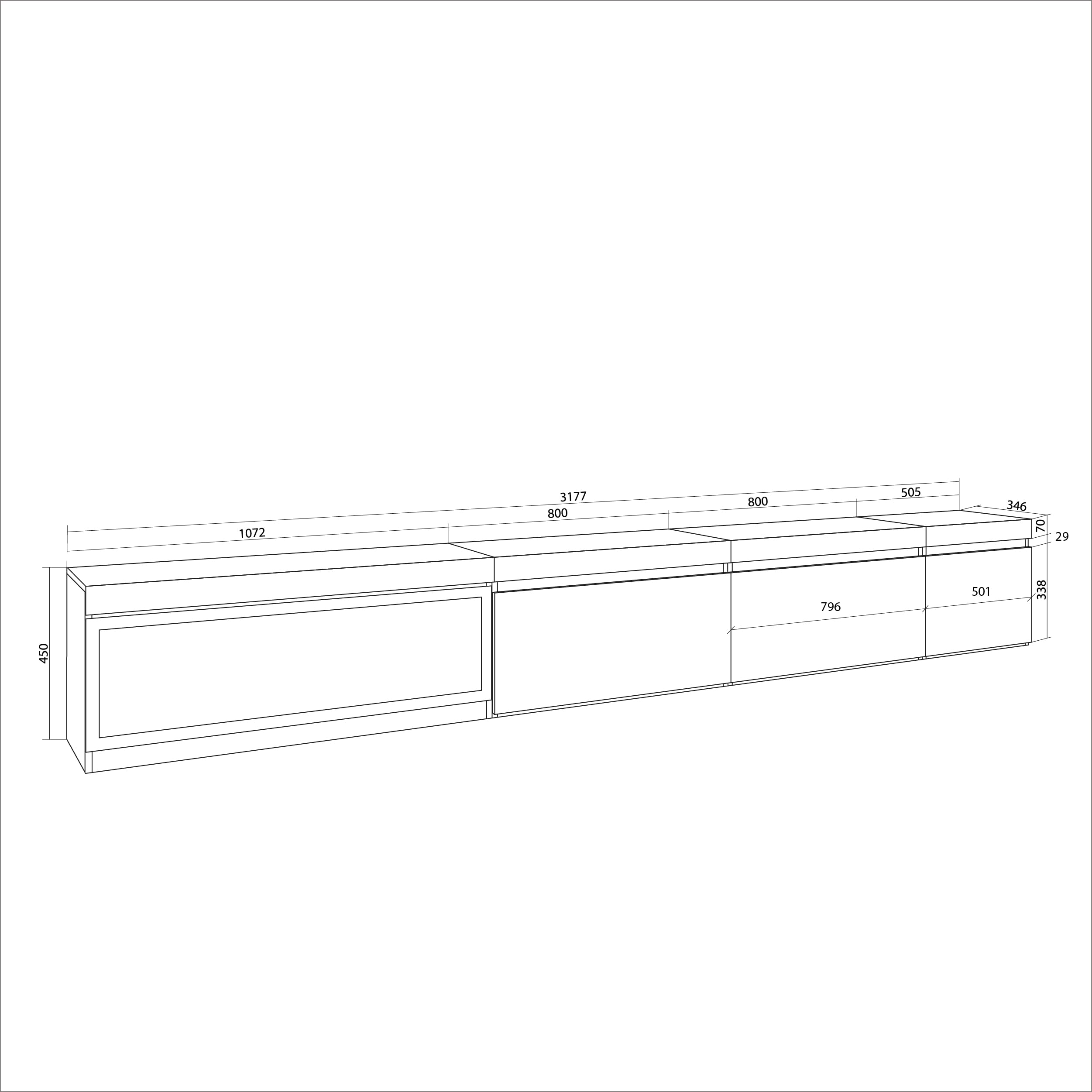 Skraut Home | TV-Schrank, Lowboard | für Wohnzimmer und Esszimmer | 317x45x35 cm | Elektrokamin XXL | Hängend | Moderner Stil | Schwarz