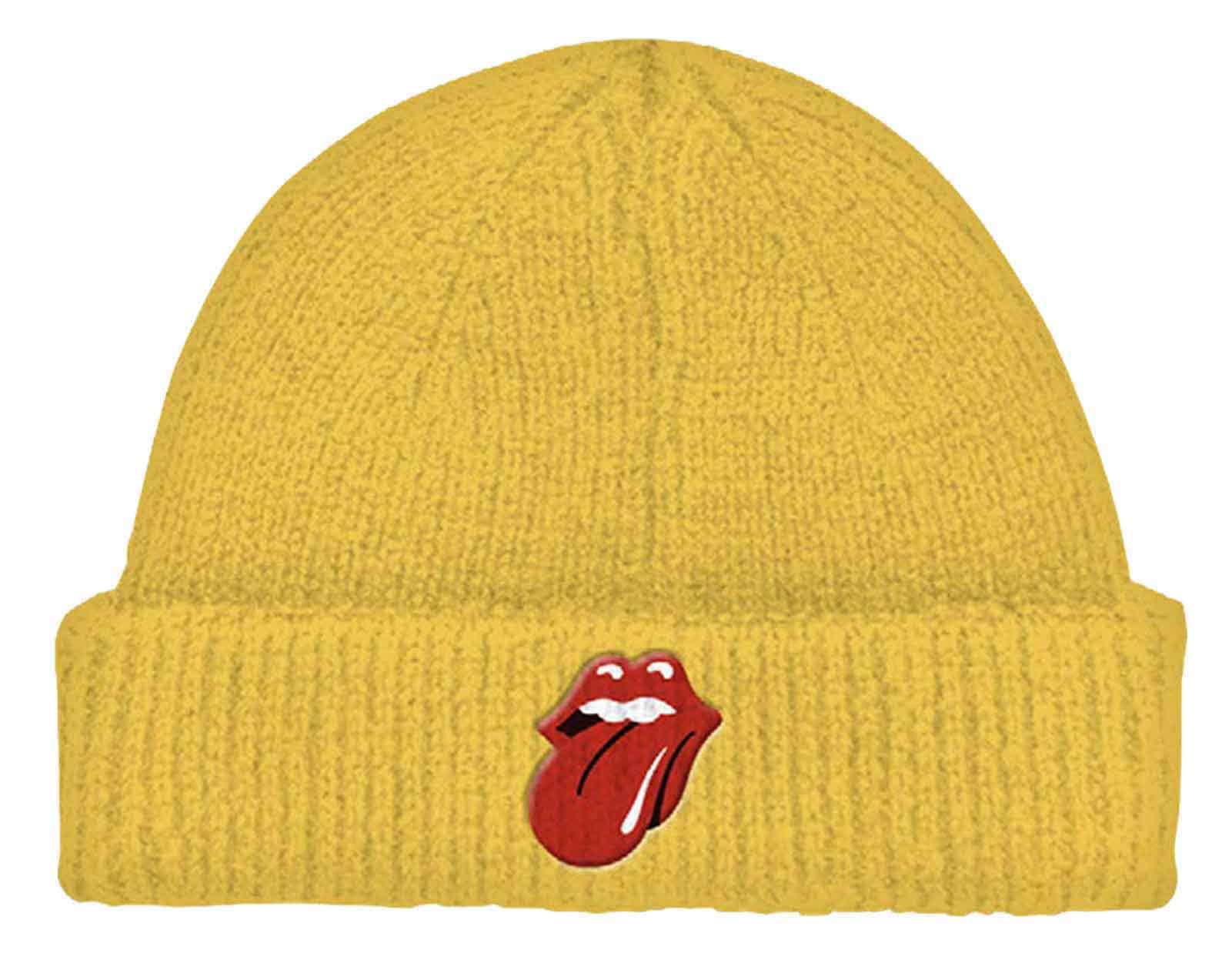The Rolling Stones Beanie Hat 72 Tongue Band Logo Official Yellow Roll Up One Size