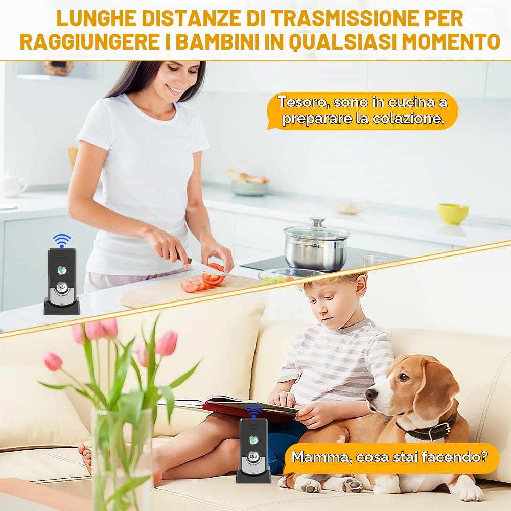 Interfono Senza Fili Casa, 2 Vie Interfono Casa, 1000M Citofono Senza Fili con Luce Indicatore 2 Basi, Citofono Senza Fili per Casa e Ufficio