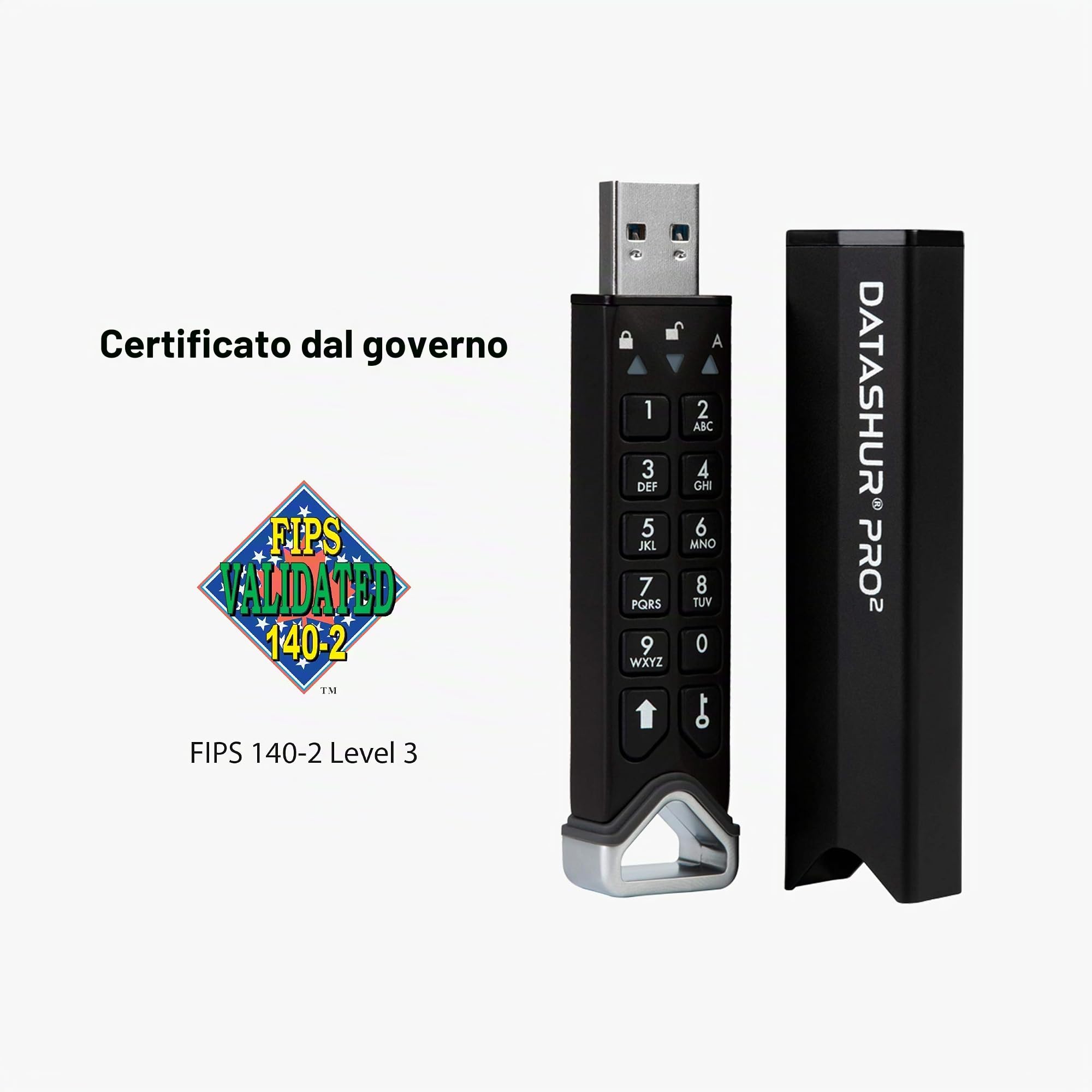 iStorage datAshur PRO2 32GB - Unità flash USB sicura - Certificazione FIPS 140-2 Livello 3 - Protetto da password - Resistente alla polvere e all'acqua