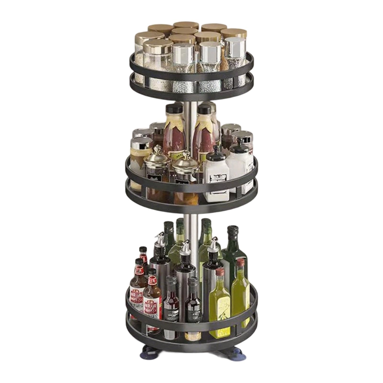 Qusinfc Space Saving Rotating Shelf for Kitchen Bathroom Metal Organizers Adjustable Cosmetic Storage Rotating Kitchen Countertop Organizers